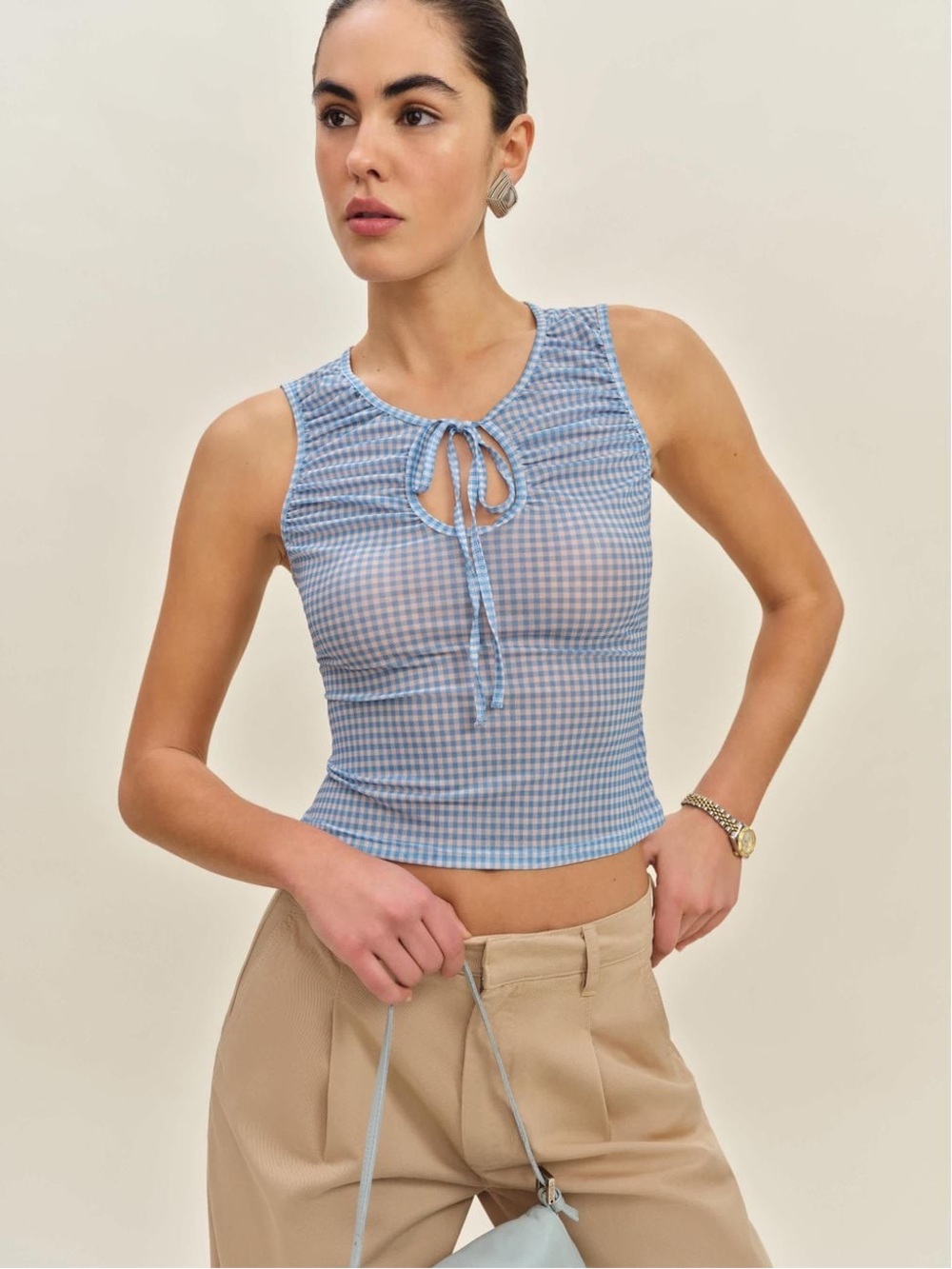 NWT reformation Bella knit top in stellar check / size XS